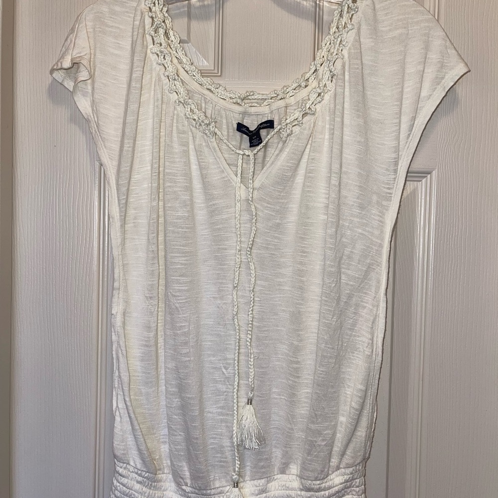 American Eagle Outfitters White Tie Front Blouse
